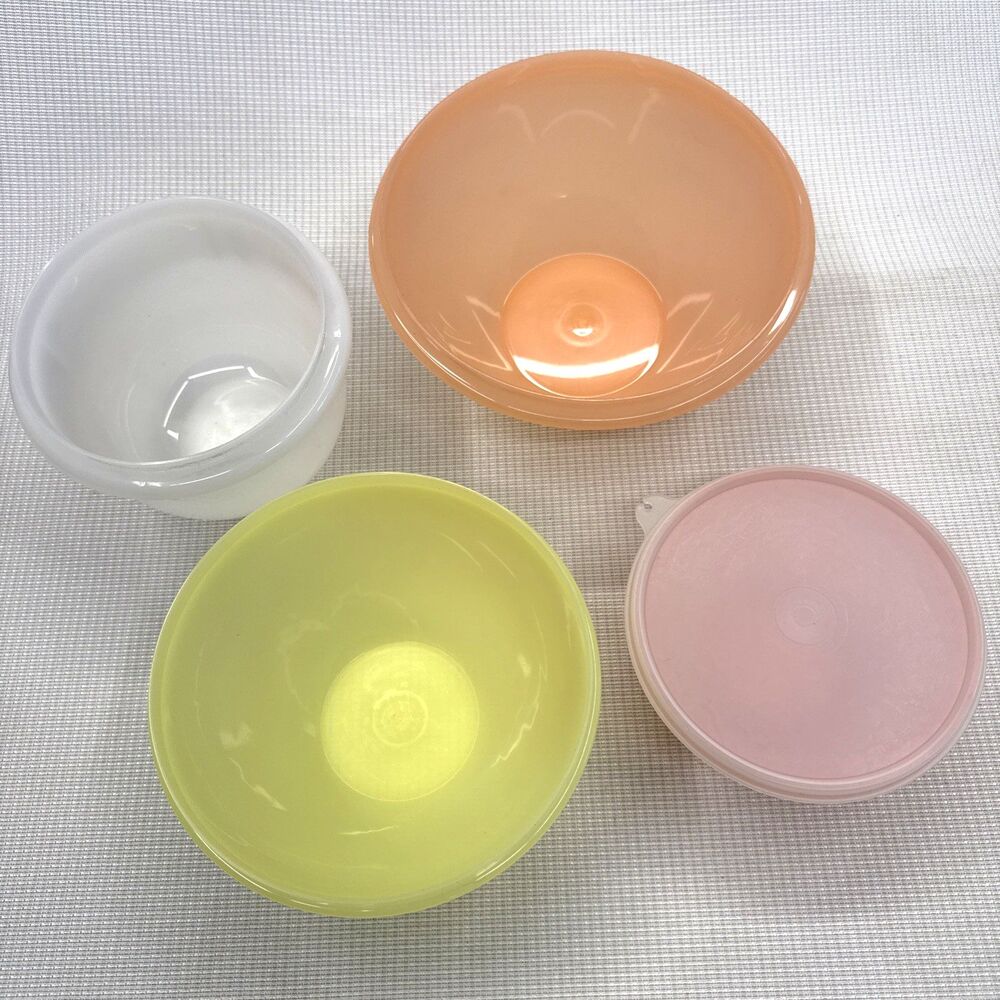 Vintage Tupperware #270 Clear, #235 Yellow, #236 Peach, #233 Pink with lid, USA